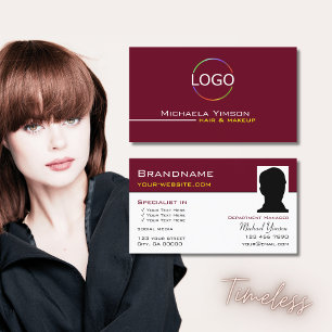 Burgundy White med Logotyp och Photo Professionell Visitkort
