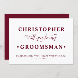 Burgundy White Minimalist Groomsman Frieri kort