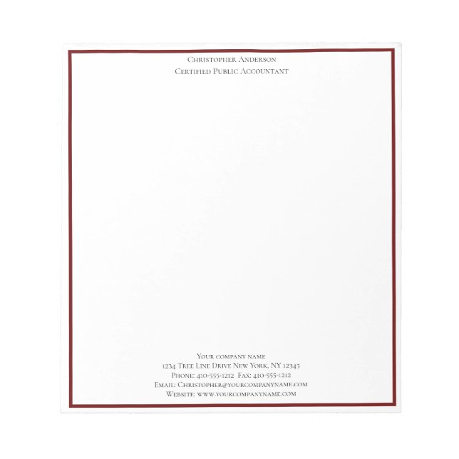 Burgundy White Professionell Business Personlig Anteckningsblock (Framsida)