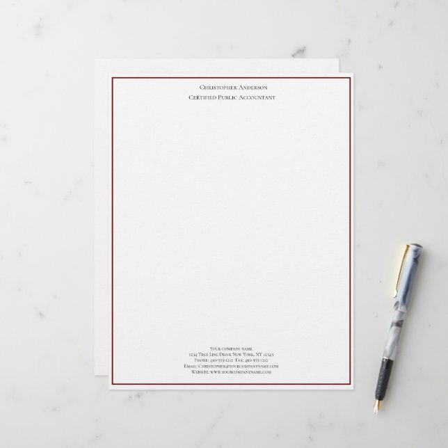 Burgundy White Professionell Business Personlig Brevhuvud (Fram/Back In Situ)