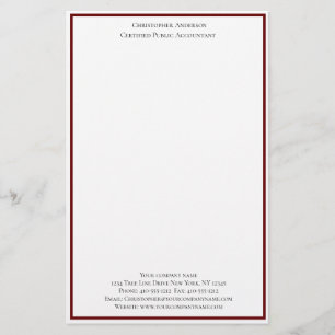 Burgundy White Professionell Business Personlig Brevpapper