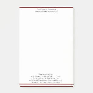 Burgundy White Professionell Business Personlig Post-it Block