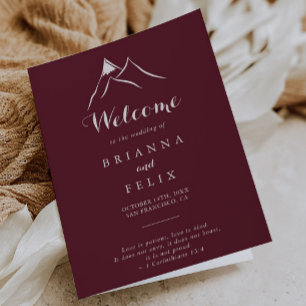 Burgundy White Silhouette-berget i Bröllop Program