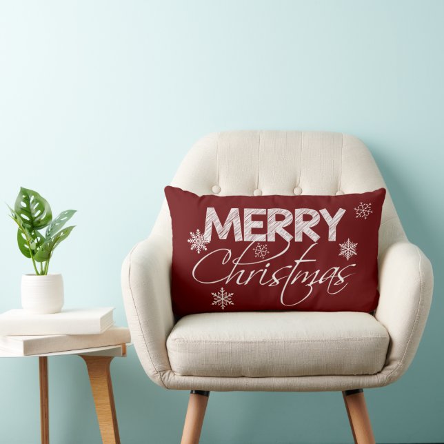 Burgundy & White Snöflingor | GOD JUL Lumbarkudde (Stol)