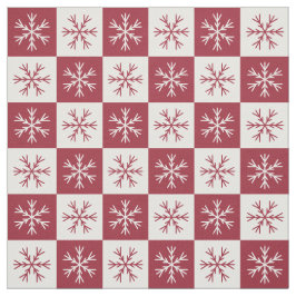 Burgundy White Snowflake Checkad Mönster Tyg