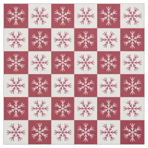 Burgundy White Snowflake Checkad Mönster Tyg
