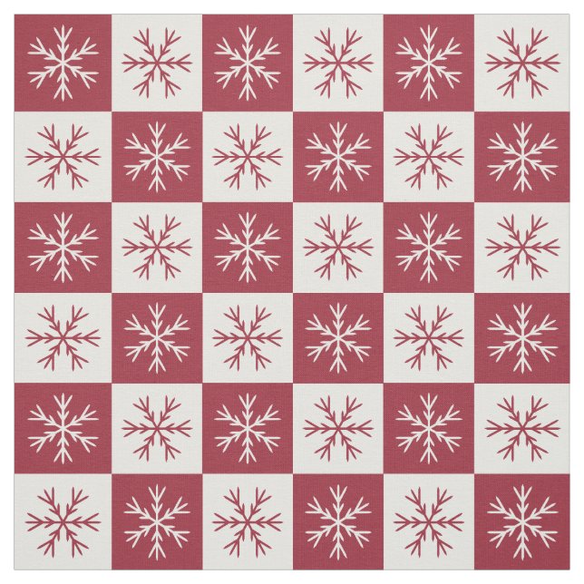 Burgundy White Snowflake Checkad Mönster Tyg (Provkarta)