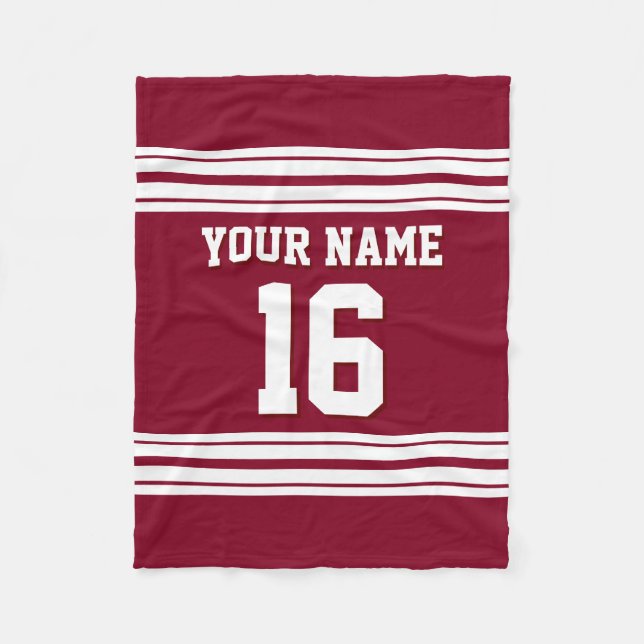 Burgundy White Sports Jersey Fleecefilt (Framsidan)