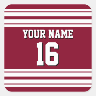 Burgundy White Team Jersey Anpassningsbar Number N Fyrkantigt Klistermärke