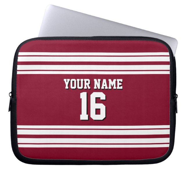 Burgundy White Team Jersey Anpassningsbar Number N Laptop Sleeve (Framsidan)