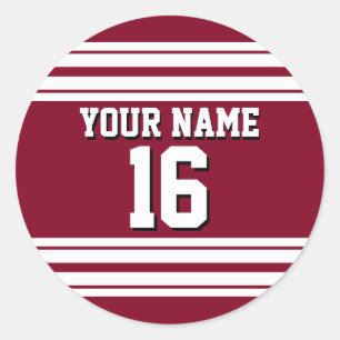 Burgundy White Team Jersey Anpassningsbar Number N Runt Klistermärke