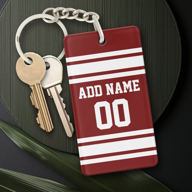 Burgundy White Team Jersey-eget namn och nummer (Personalized Keychain - add a monogram or name)