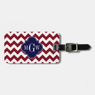 Burgundy Wht Chevron Navy Blue 3 Initial Monogram Bagagebricka