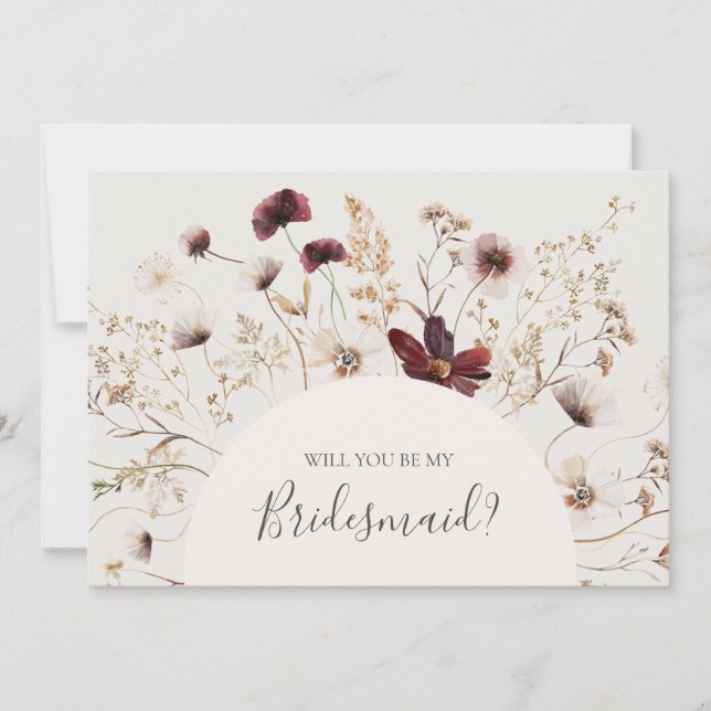 Burgundy Wildblomige Beige Bridesmaid Frieri kort (Framsida)