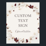 Burgundy Wildblomma | Anpassningsbar för Beige-kor Poster<br><div class="desc">Den här burgundsblomman | poster beige kort och presentkort är perfekt för din klassiska rustiska boho-rost, vit, marsala bröllop. Utformningen har en bohemisk krans eller bukett av modern lila, rött, grått och vilda blommor av rosa, tillsammans med bränd orange och guld grönenergi. I designen ingår poppies och korn. Utformningen är...</div>