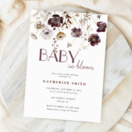 Burgundy Wildblomma Baby i Bloom Baby Shower Inbjudningar