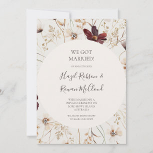 Burgundy Wildblomma Beige Elopement Notice Inbjudningar