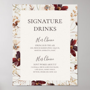 Burgundy Wildblomma   Beige Namnteckning Drinks Si Poster