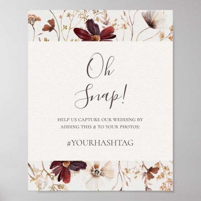Burgundy Wildblomma | Beige Oh Snap Hashtag-tecken Poster (Framsidan)