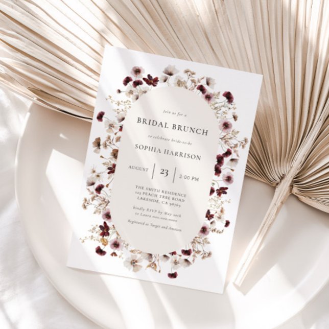 Burgundy Wildbloms Wandeand Möhippa Inbjudningar (Skapare uppladdad)