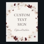 Burgundy Wildflower | Beige Anpassade Kort & Prese Poster<br><div class="desc">Denna burgunderfärgade vildblomma | beige kort och present anpassad affisch är perfekt för ditt klassiska rustika boho rost, vit, marsala bröllop. Designen har en bohemisk krans eller bukett av moderna akvarell lila, röda, grå och rosafärgade vildblommor tillsammans med bränt orange och guldgrönska. I designen ingår vallmo och korn. Designen är...</div>