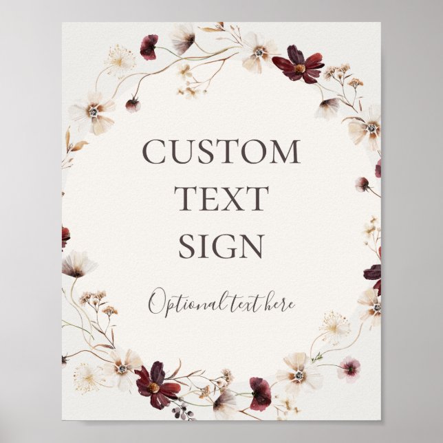 Burgundy Wildflower | Beige Kort & Presentförvarin Poster (Framsidan)
