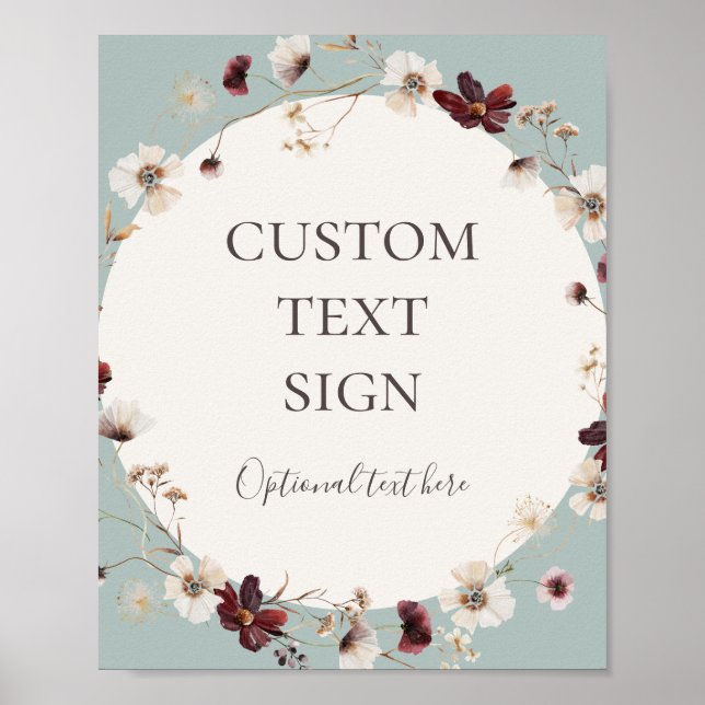 Burgundy Wildflower | Teal Kort & Gåvor Anpassade Poster (Framsidan)