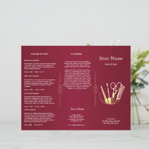 Burgundy Wine & Gold Beauty Salon Trifold Broschyr
