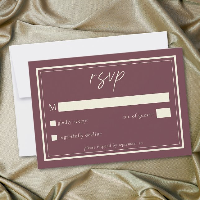 Burgundy Wine Minimalist Frame Wedding OSA Kort (Burgundy Wine Minimalist Frame Wedding RSVP Card)