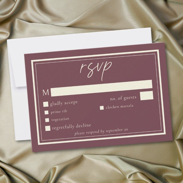 Burgundy Wine Minimalist Frame Wedding OSA Kort (Burgundy Wine Minimalist Frame Wedding RSVP Card)