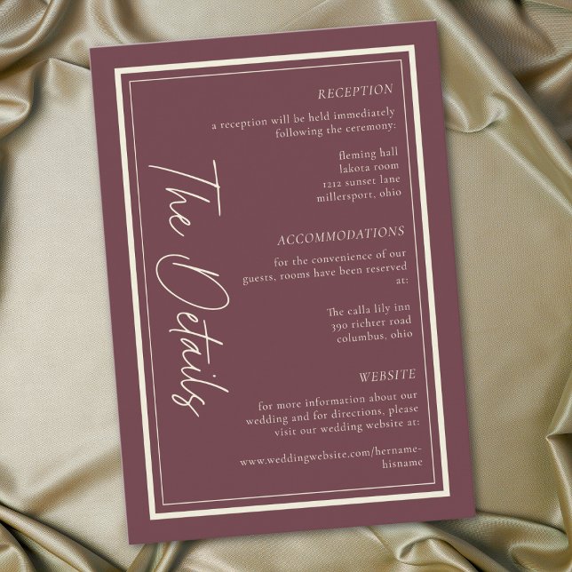 Burgundy Wine Minimalist Ram Bröllop Tilläggskort (Burgundy Wine Minimalist Frame Wedding Enclosure Card)