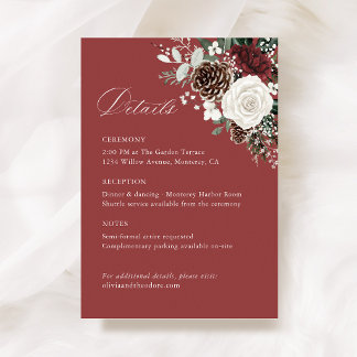 Burgundy Winter Floral Wedding Details, Infomation Tilläggskort