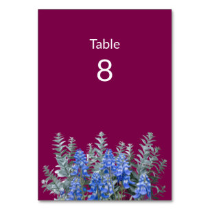 Burgundy Winter Wedand med Bluebonnet Bordsnummer