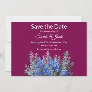Burgundy Winter Wedand med Bluebonnet Spara Datumet
