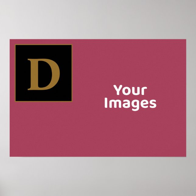 Burgundy with Guld Family Initial Photo Visning Poster (Framsidan)