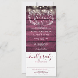 Burgundy Wood String Ljus allt på en Bröllop Inbjudningar