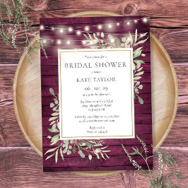 Burgundy Wood String Ljus Greenery Möhippa Inbjudningar