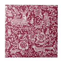 Burgundy Woodland Animal Forest Hjort Rabbit Fox