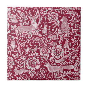 Burgundy Woodland Animal Forest Hjort Rabbit Fox Kakelplatta