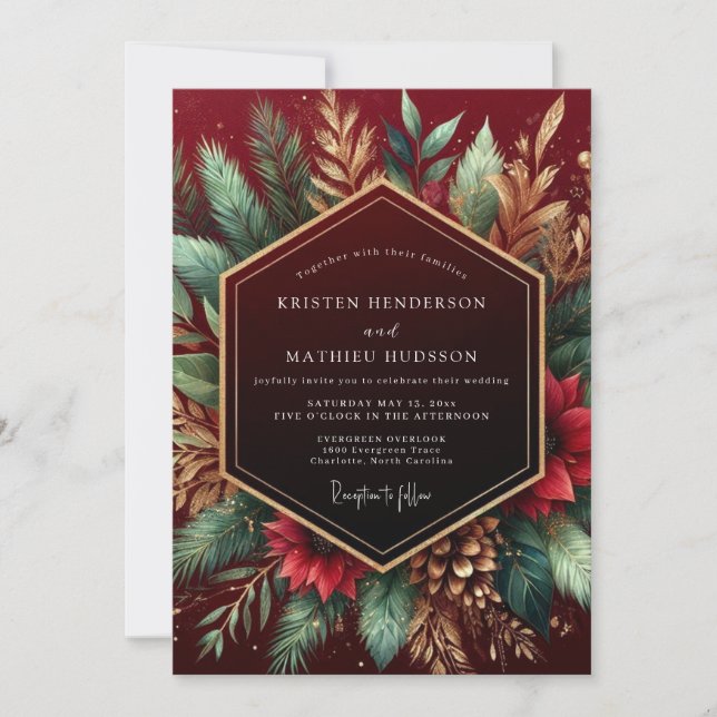 Burgundy Woodland Flourish Wedding Inbjudningar (Framsida)