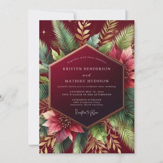 Burgundy Woodland Winter Wedding Inbjudningar (Framsida)
