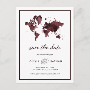 Burgundy World Map Elegant Resa Spara datum Meddelande Vykort