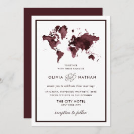Burgundy World Map | Elegant Travel Tema Bröllop Inbjudningar