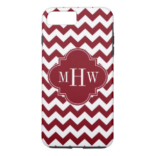 Burgundy Wt Chevron Burgundy Quatrefoil 3 Monogram