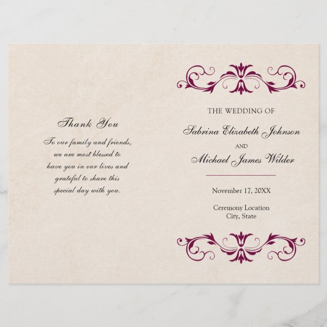 Burgundybrolloppslag | Tan bakgrund (Framsida)