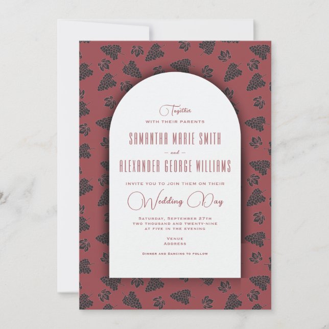 Burgundydruvor Löv Vineyard & Winery Bröllop Inbjudningar (Framsida)