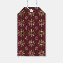 BURGUNDYRÖD MED GULDGLITTER UTSEENDE SNÖFLINGOR PRESENTETIKETT