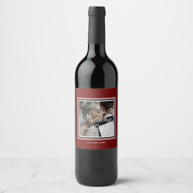 Burgundys röda bröllop vinflaska etikett (Framsida)