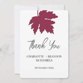 Burgundytackkort med höstlönnblad för bröllop  tack kort