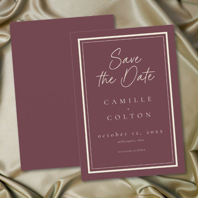 Burgundyvin Minimalistisk Ram Bröllop Spara Datumet (Burgundy Wine Minimalist Frame Wedding Save The Date)